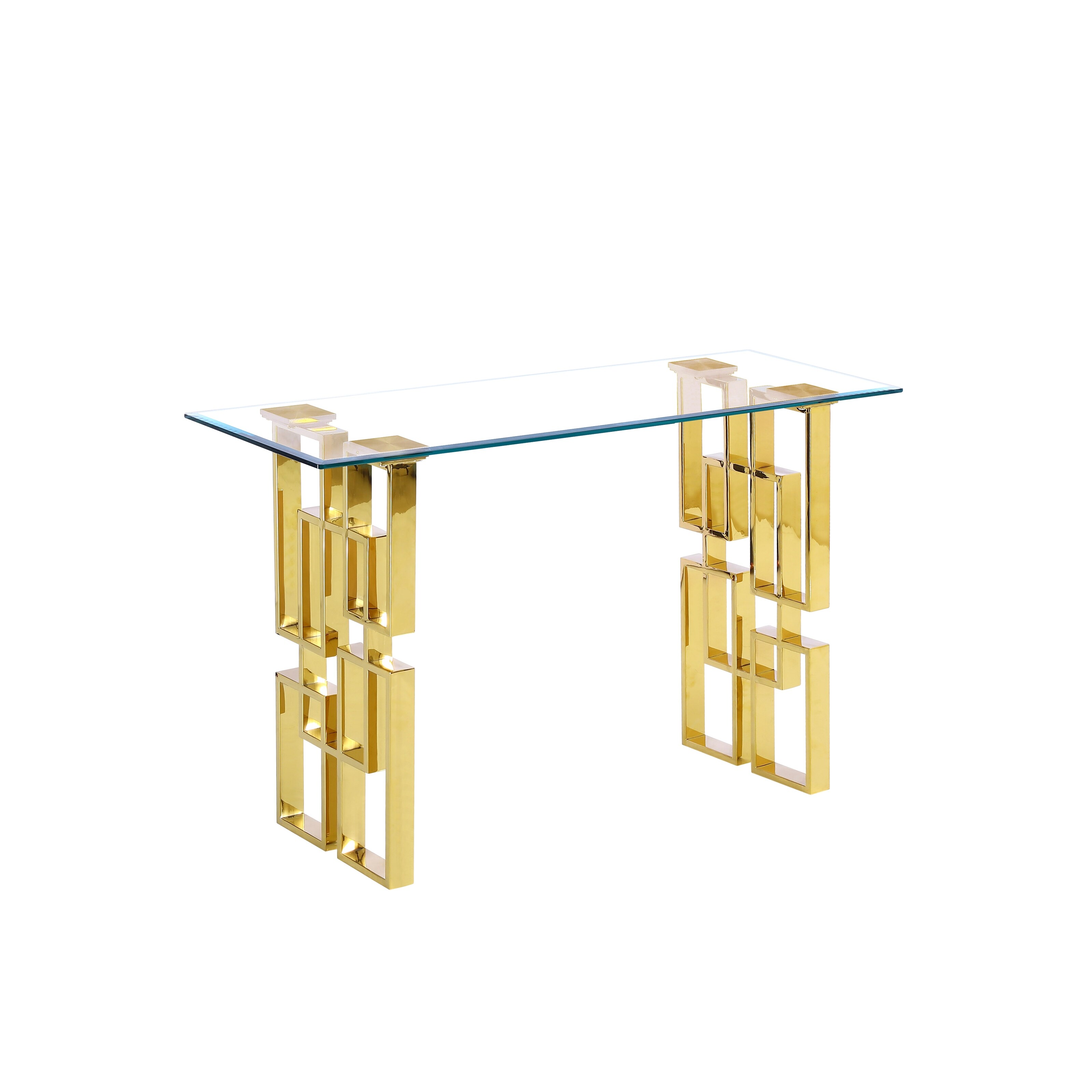 Best Quality Furniture Glass Console Table with Square Stainless Steel Legs