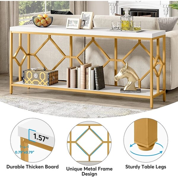 71 Inch Extra Long Console Table, Industrial Narrow Sofa Table Entry Table Behind Couch Table with Open Storage Shelf