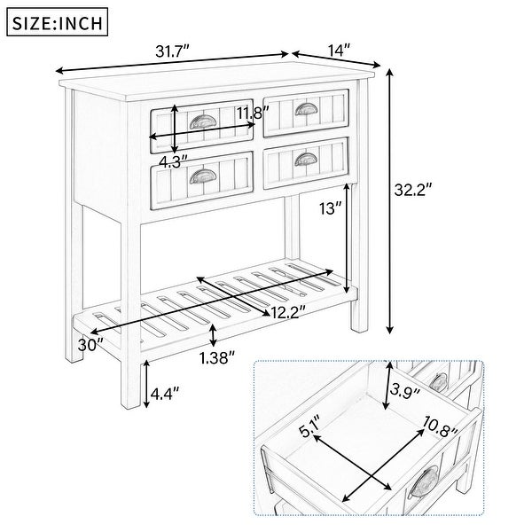 Exquisite Simplicity Sideboard Console Table with 4 Drawers Bottom Shelf, Modern Solid Wood Sofa Table for Living Room and Bedroom