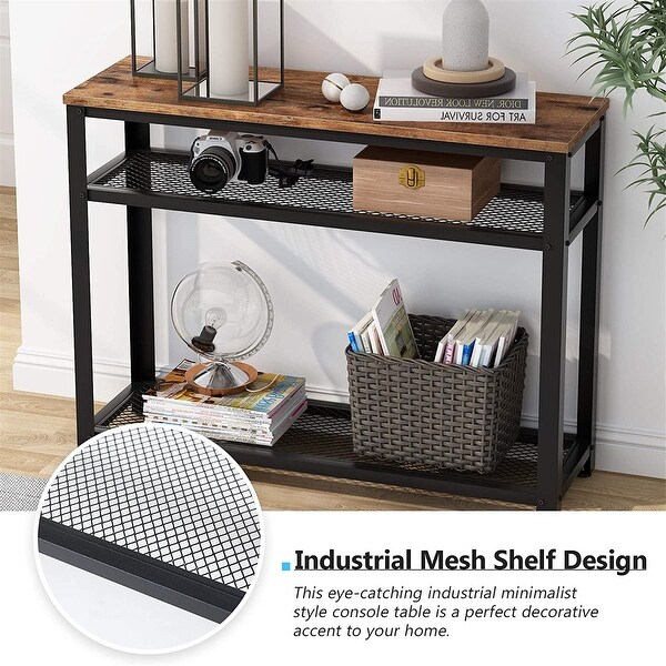 Console Table, Entryway Hallway Table with 2 Mesh Storage Shelves,Sofa Table Behind Couch
