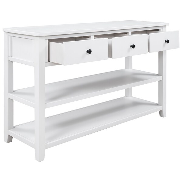 Retro Design Console Table with Two Open Shelves , Solid Pine Frame and Legs