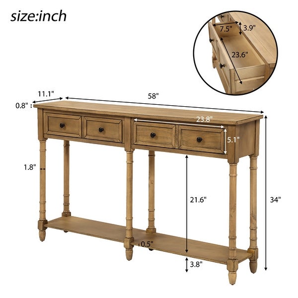 Rustic Console Table with 2 Storage Drawers and Round Deco Knob, Sofa Table with 1 Bottom Storage Shelf