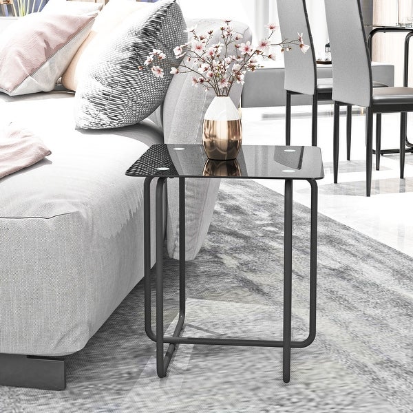 High Quality Glass End Table, Side Table with Metal Base