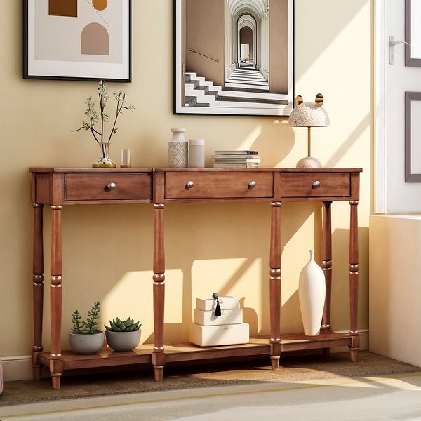 Solid Wood Console Table, Entryway Table with Storage Shelf and Drawer