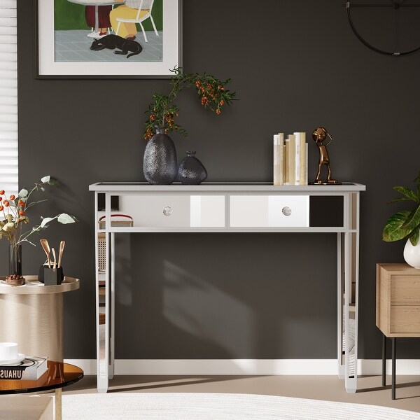 Mirrored Console Table Entry Table with 2 Drawers, Accent Sofa Table for Living Room