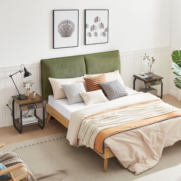 Set of 2 Side Tables with Charging Station, End Tables with USB Ports and Sockets, Bedside Tables for Living Room, Bedroom