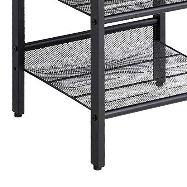 Wooden Side Table with Metal Mesh Shelves, Set of 2, Black and Brown - 19.7 H x 15.7 W x 15.7 L Inches