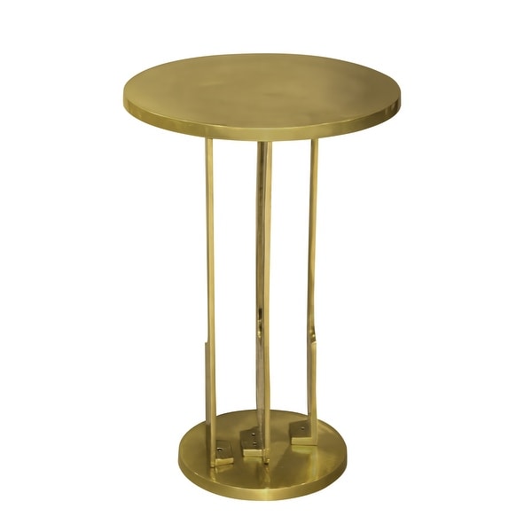 Cyrus 18 Inch Round Accent Side Table, Cast Aluminum, Arched Cut Out Frame, Brass