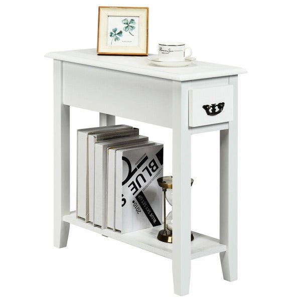 2 Tier End Bedside Sofa Side Table Narrow Nightstand - 24