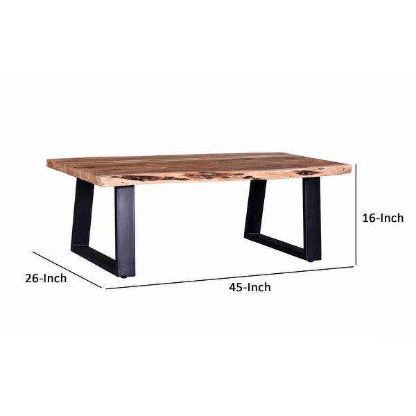 45 Inch Rustic Coffee Table, Wood Tabletop, Iron Legs, Eco Friendly, Brown