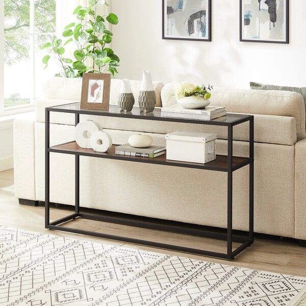 Glass Console Sofa Table, Modern Open Hallway Table, Narrow Entryway Table