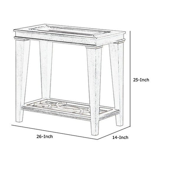 Wood and Glass Side Table with Cut Out Design, Brown