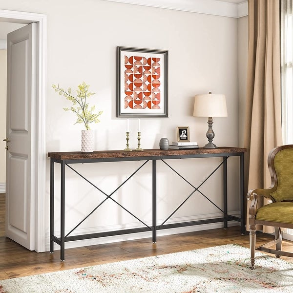 70.9'' Sofa Console Table Industrial Narrow Long Behind Couch Table for Living Room Hallway Entryway, Black Brown