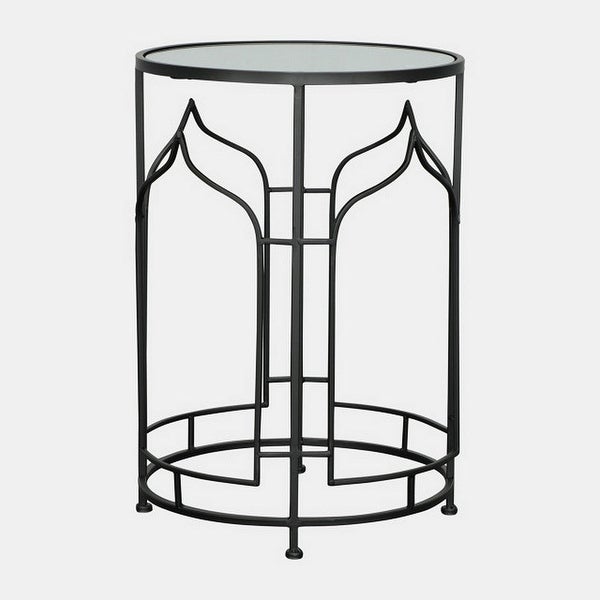 23 Inch Modern Side Table, Glass Top, Geometric Design, Set of 2, Black - 44 H x 30 W x 30 L Inches