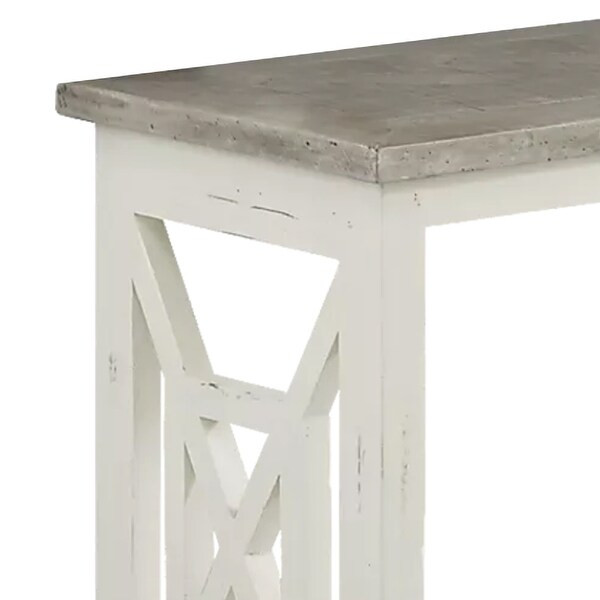 Solid Wood Sofa Console Table with X Shape Side Panels, White and Brown