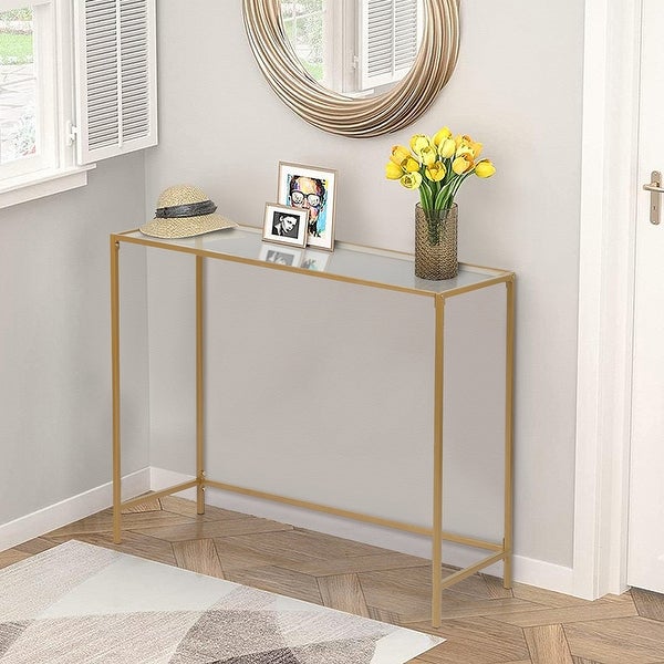 Modern Console Sofa Table, Tempered Glass Entryway Table for Hallway