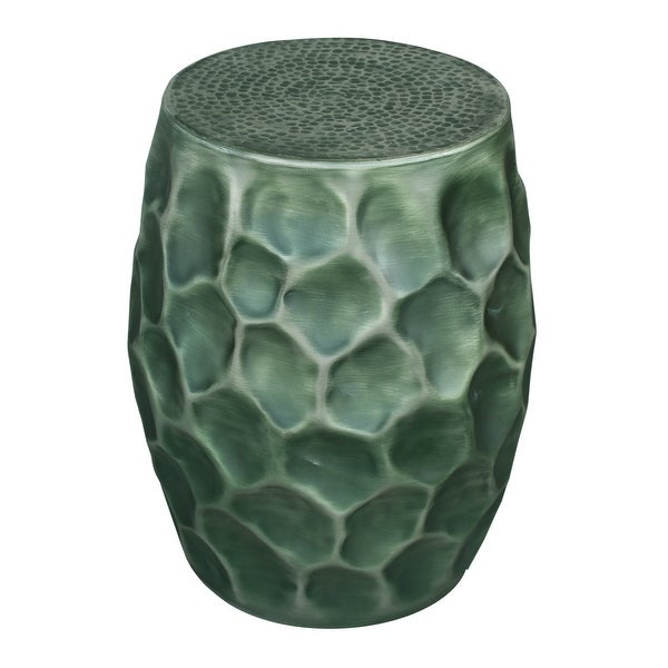 Jed 20 Inch Handcrafted Industrial Round Side Table, Aluminum, Hammered Texture, Antique Burnt Green