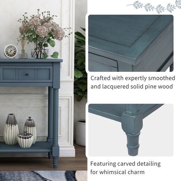 Traditional Console Table with Two Drawers, Sofa Table with Bottom Shelf