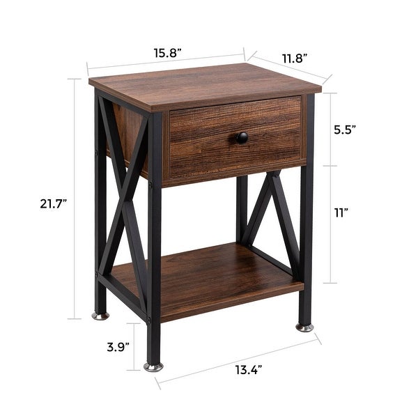 Nightstand with Drawer and Open Storage Shelves, Bedside End Table for Bedroom Living Room