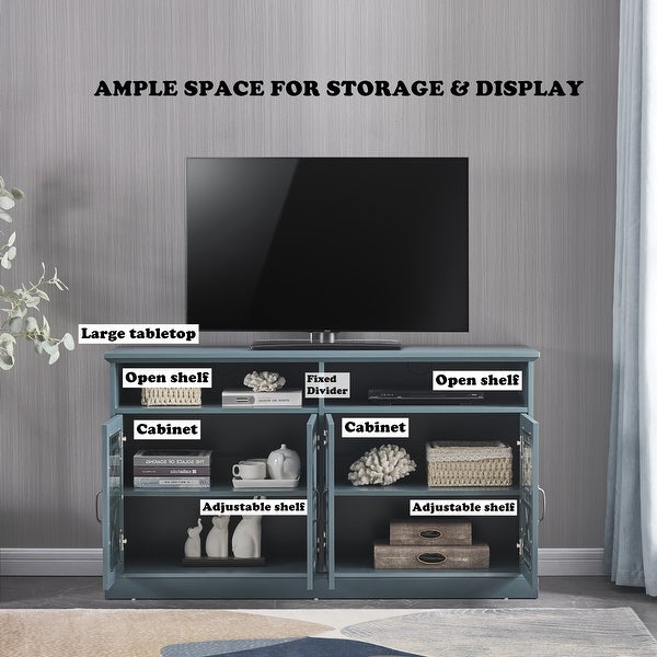 Wooden TV Console, Storage Buffet Cabinet, Sideboard with Glass Door and Adjustable Shelves for Living Room