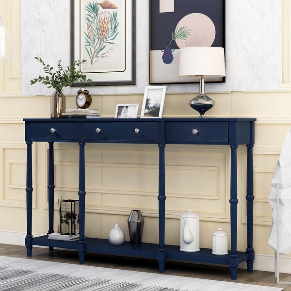 Solid Wood Console Table, Entryway Table with Storage Shelf and Drawer