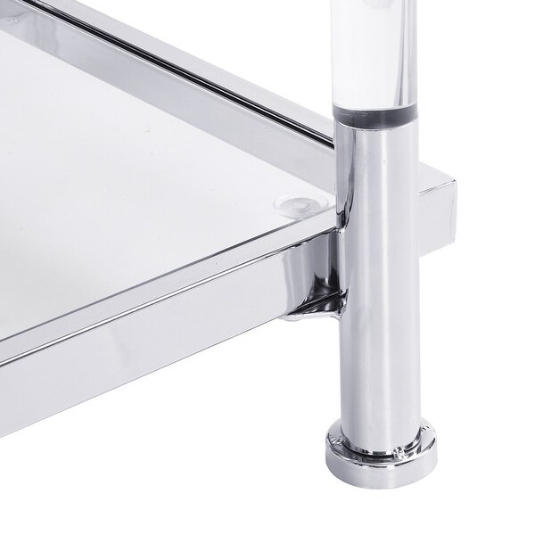 Grondin Modern Contemporary 2-Tier Console Table with Tempered Glass Top, Bottom Shelf, Steel and Acrylic Frame