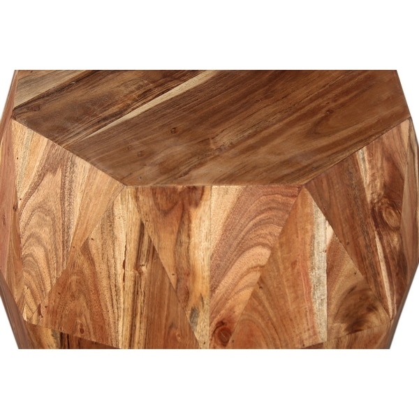 Bon 22 Inch Artisanal End Side Table, Multifaceted Solid Acacia Wood, Octagon Top, Natural Brown
