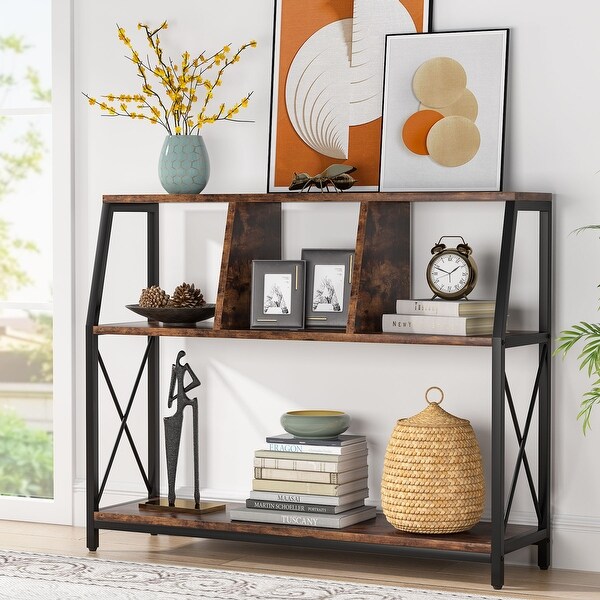 Console Table, 43 Inch Small White Entryway table with Storage Shelves