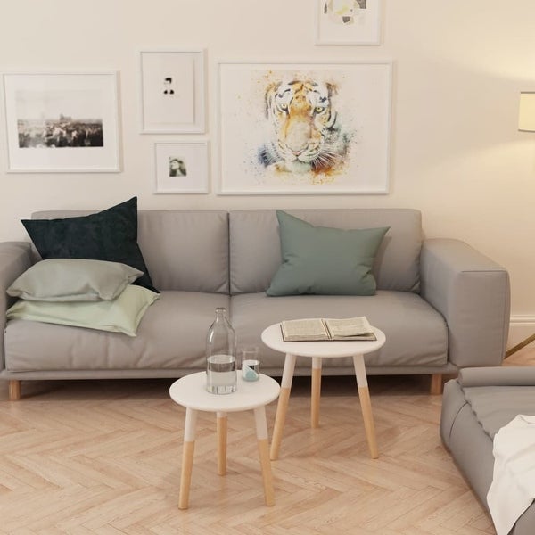 Side Table Set 2 Pieces Solid Pinewood White