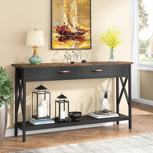 Sofa Table, Narrow Industrial Console Table,Entryway Table with Drawer