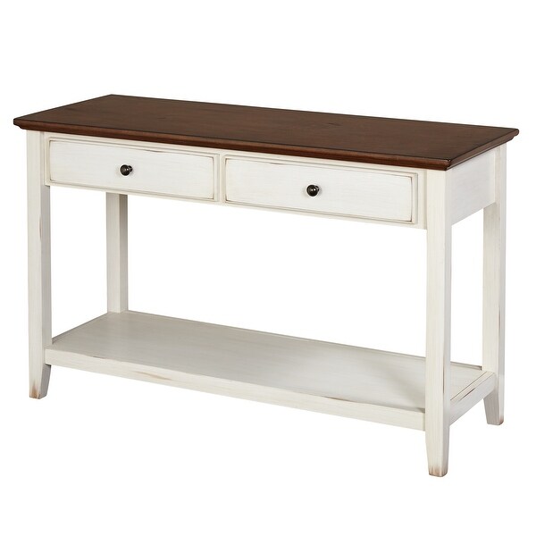 TMS Charleston Rectangular Two-Tone Wood Sofa Table, Chestnut Brown and Off-White Finish