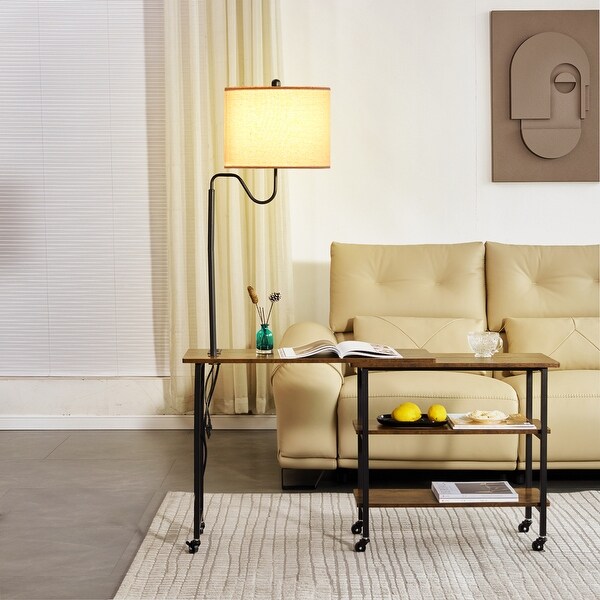 L-shaped Computer Desk with Wheels, Floor Lamp, Shelves,Side Table