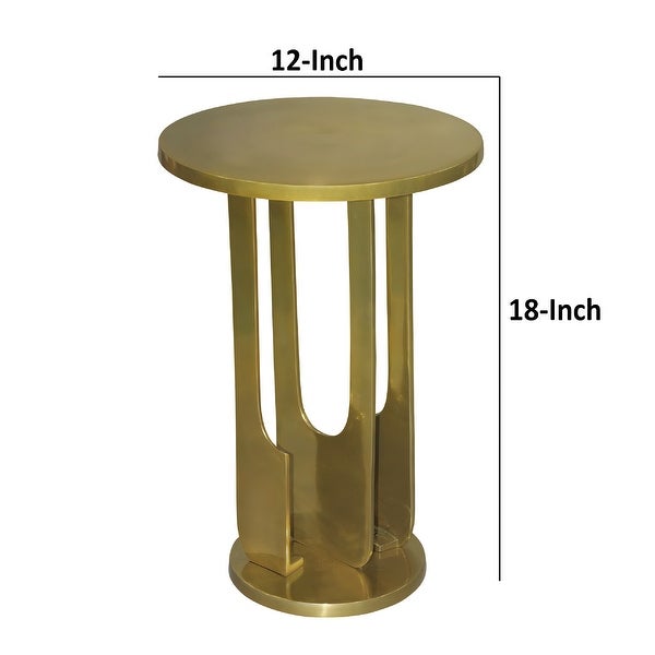 Cyrus 18 Inch Round Accent Side Table, Cast Aluminum, Arched Cut Out Frame, Brass