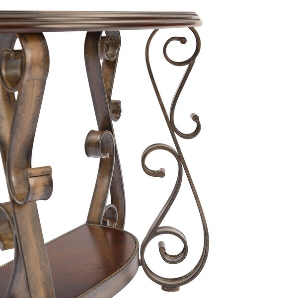 Console Table with Glass Table Top and Powder Coat Finish Metal Legs for Living Room Bedroom ,Dark Brown