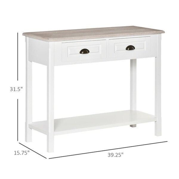 HOMCOM Console Table with 2 Storage Drawers and Open Shelf, Vintage Distressed Sofa Table for Hallway, Living Room, or Bedroom