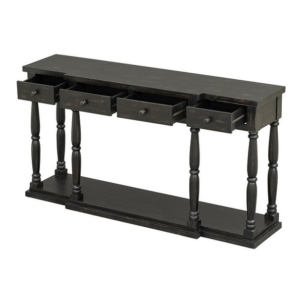 Retro Senior Console Table with 4 Front Facing Storage Drawers and a Shelf, Entryway Table for Entryway, Hallway, Living Room