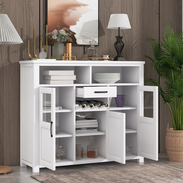 Retro Side Tables with Wine Rack, Drawer and Adjustable Shelves