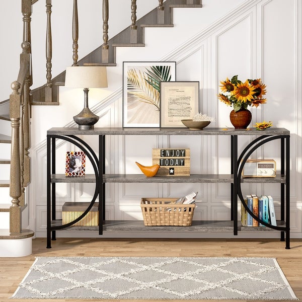 3 Tier Narrow Console Table with Storage Shelves, Industrial Entryway Table Behind Sofa Couch for Living Room