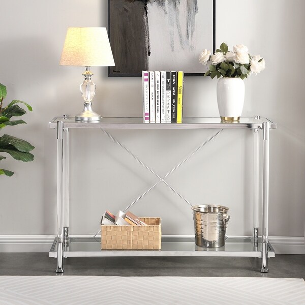 Acrylic Glass Side Table,Chrome Sofa Table, Console Table for Living Roomand Bedroom