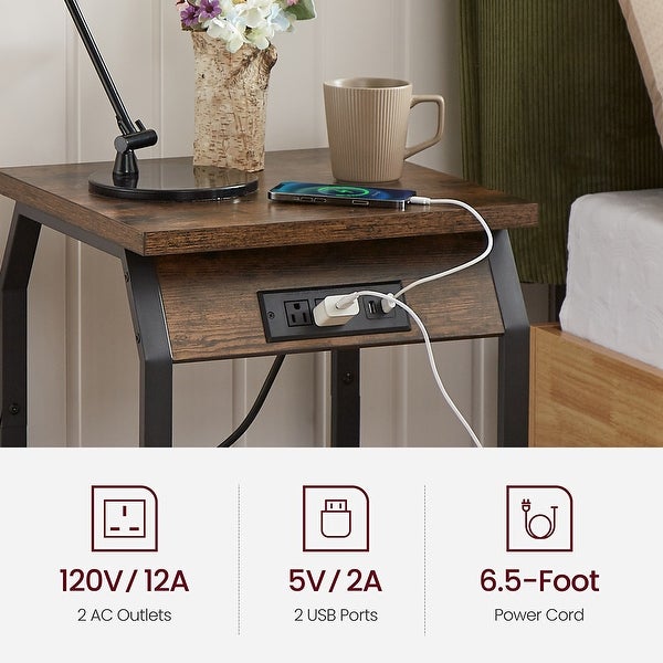 Set of 2 Side Tables with Charging Station, End Tables with USB Ports and Sockets, Bedside Tables for Living Room, Bedroom