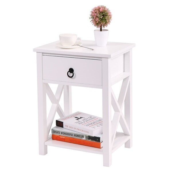 2 Piece Coffee Table with One Drawer Bedside Table X-Shaped Side Table with Storage Shelf End Table for Living Room,Bedroom