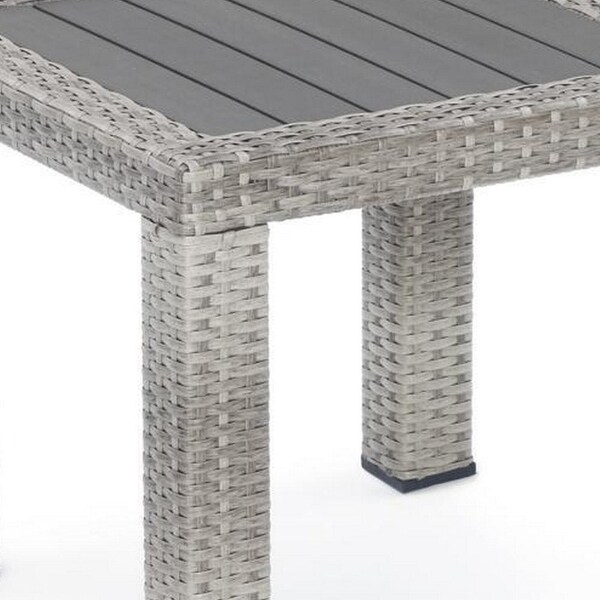 Max 20 Inch Outdoor Side Table, Gray Faux Wood Frame, Woven Resin Wicker - 19 H x 20 W x 20 L Inches