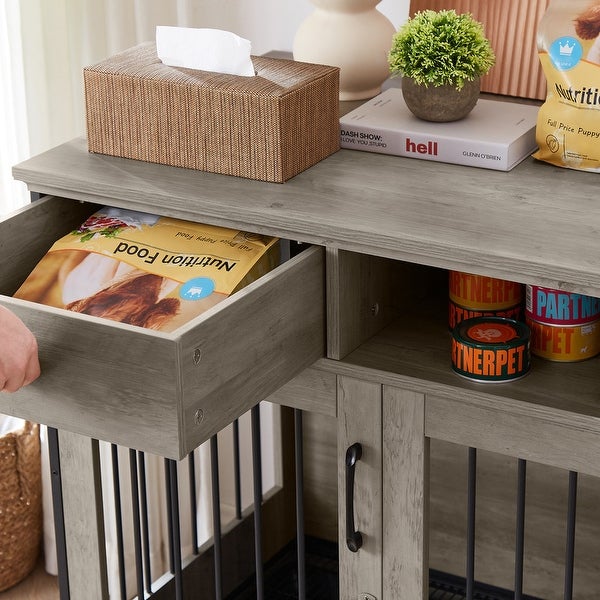 Industrial Furniture Style Dog Crate Dog Kennel with Loackable Door and Removable Bottom Tray, Side Table End Table with Storage
