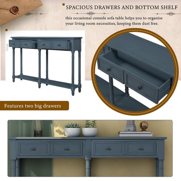 Rustic Console Table with 2 Storage Drawers and Round Deco Knob, Sofa Table with 1 Bottom Storage Shelf