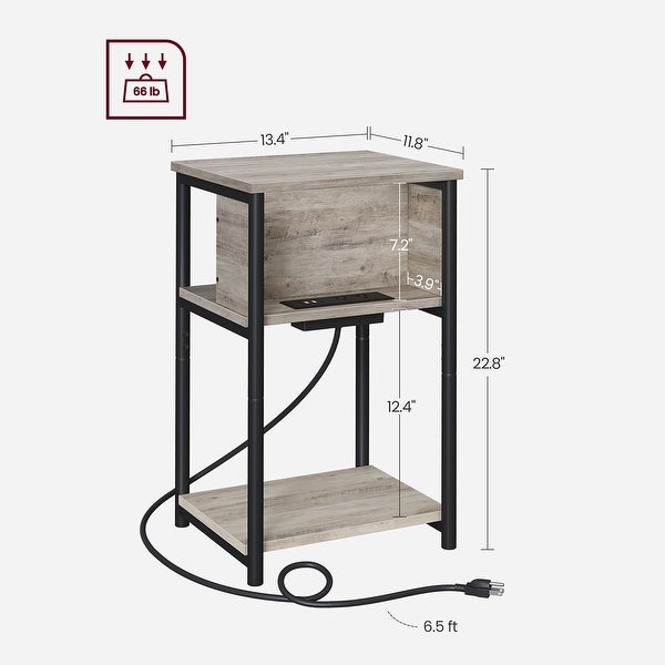 Side Table with Charging Station, 3-Tier End Table with USB Ports and Outlets, Nightstand for Living Room, Bedroom