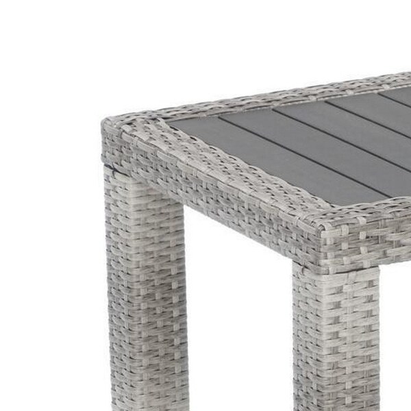 Max 20 Inch Outdoor Side Table, Gray Faux Wood Frame, Woven Resin Wicker - 19 H x 20 W x 20 L Inches