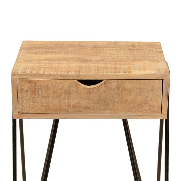 1 Drawer Wooden Side Table with Metal Hairpin Legs, Brown and Black