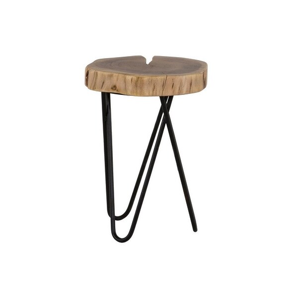 18 Inch Side Table, Wood Tabletop, Hairpin Style Iron Legs, Brown, Black - 12L x 12W x 18H