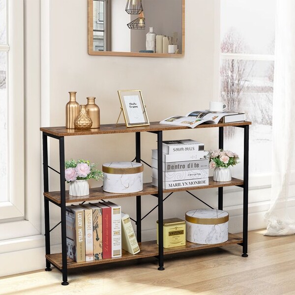 3-Tier Console Sofa Table, Industrial Foyer Table for Living Room, Entry Way, Hallway, Rustic Brown RT - 44.5