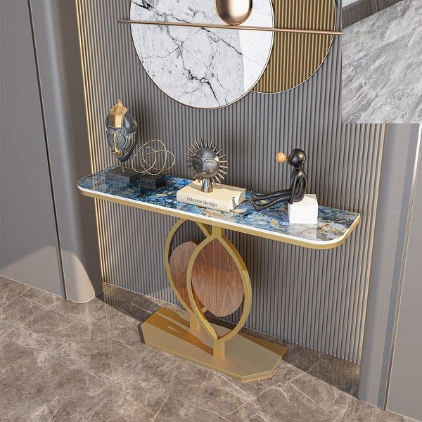 Narrow Console Table with Multicolored Marble Top - 47.1 x 11.7 x 30.7inch